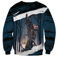 Merry Christmas Sweatshirt Krampus in The Woods - Dark Teal - Wonder Print Shop
