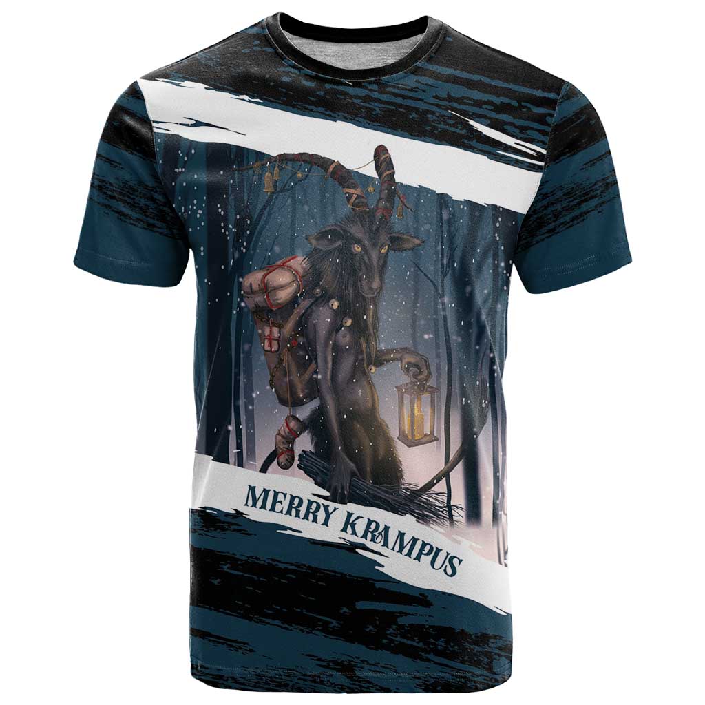 Merry Christmas T Shirt Krampus in The Woods - Dark Teal - Wonder Print Shop