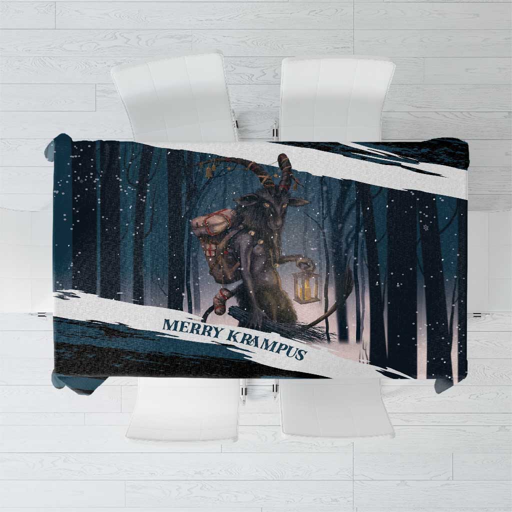 Merry Christmas Tablecloth Krampus in The Woods - Dark Teal - Wonder Print Shop