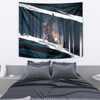 Merry Christmas Tapestry Krampus in The Woods - Dark Teal - Wonder Print Shop
