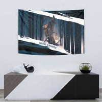 Merry Christmas Tapestry Krampus in The Woods - Dark Teal - Wonder Print Shop