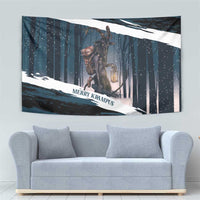 Merry Christmas Tapestry Krampus in The Woods - Dark Teal - Wonder Print Shop