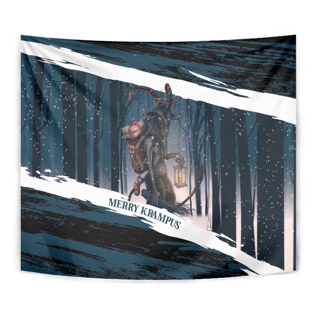 Merry Christmas Tapestry Krampus in The Woods - Dark Teal - Wonder Print Shop