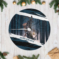 Merry Christmas Tree Skirt Krampus in The Woods - Dark Teal - Wonder Print Shop
