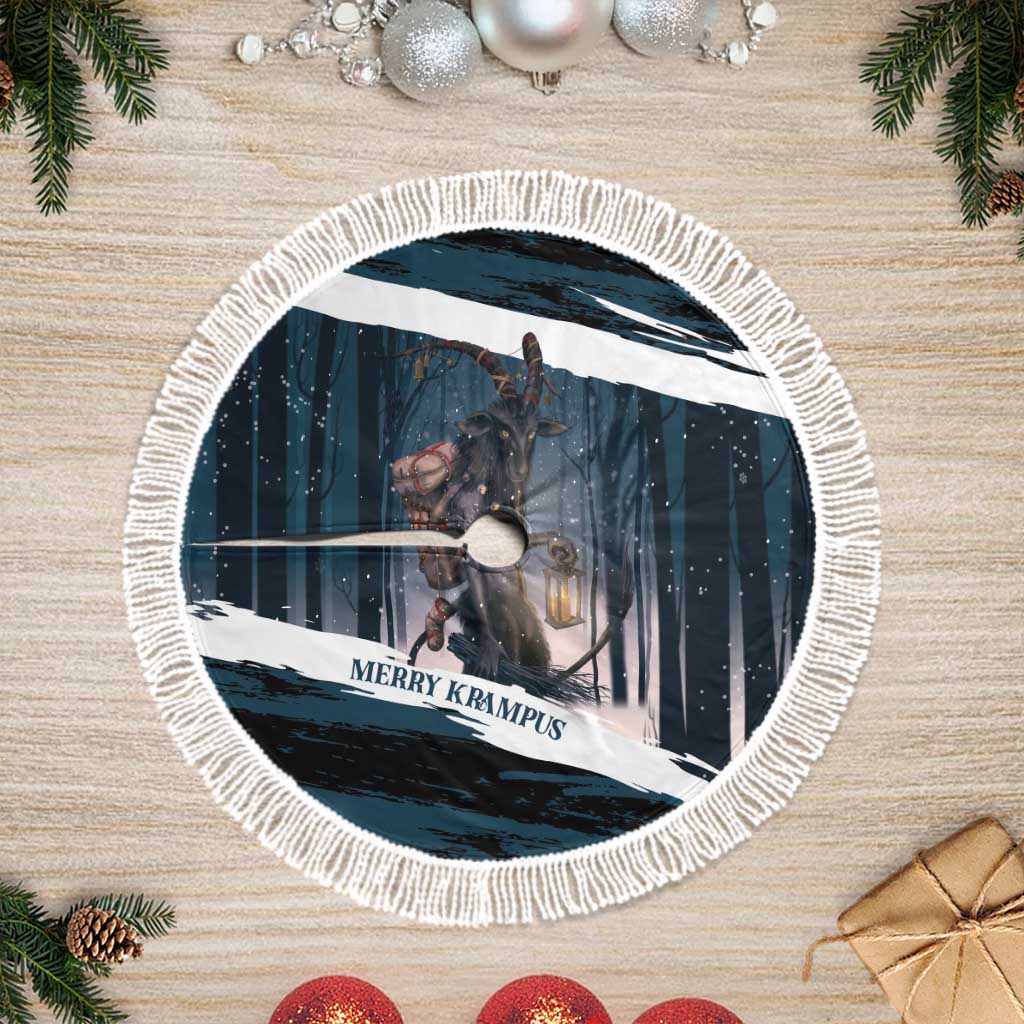 Merry Christmas Tree Skirt Krampus in The Woods - Dark Teal - Wonder Print Shop
