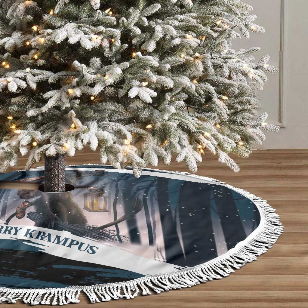 Merry Christmas Tree Skirt Krampus in The Woods - Dark Teal - Wonder Print Shop