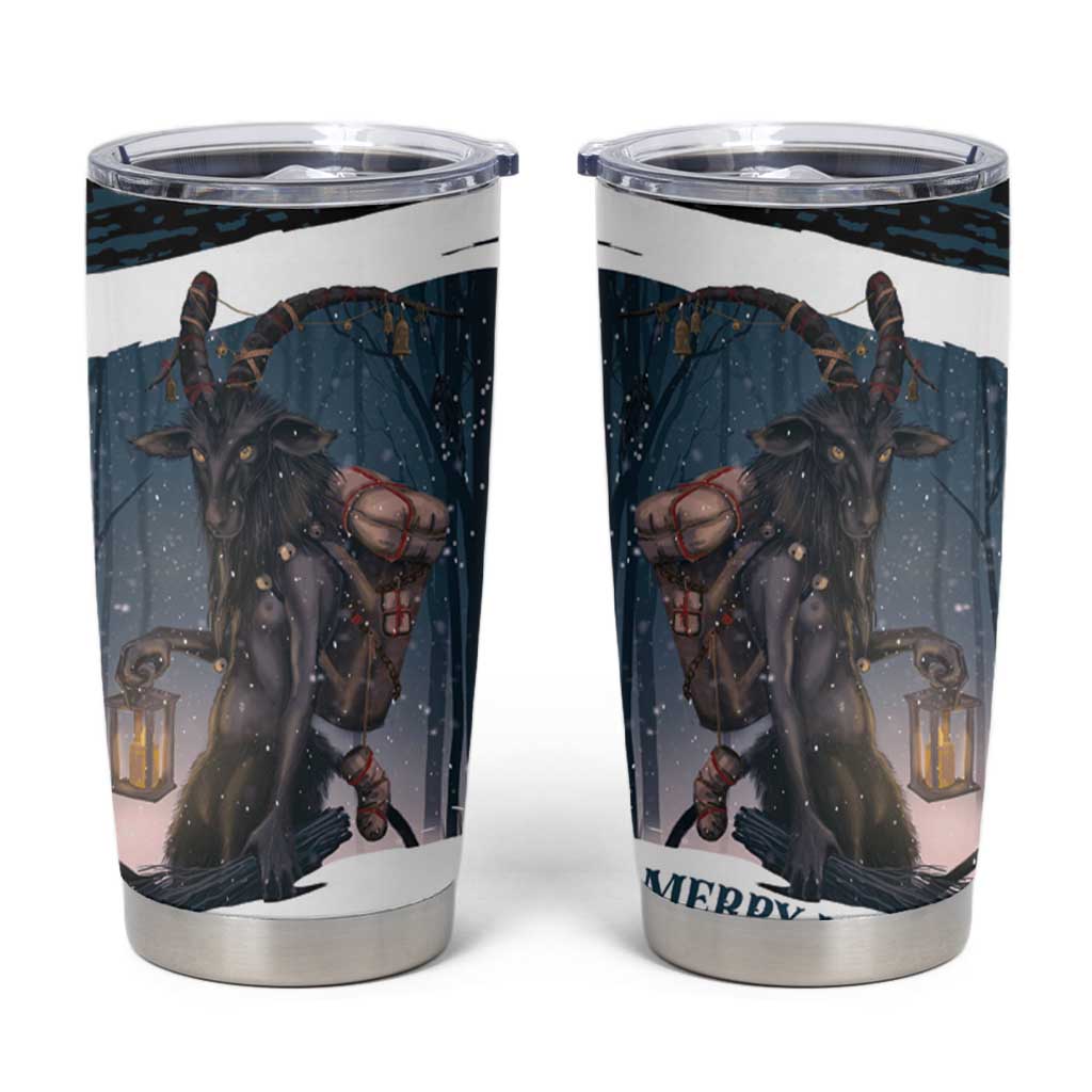 Merry Christmas Tumbler Cup Krampus in The Woods - Dark Teal - Wonder Print Shop