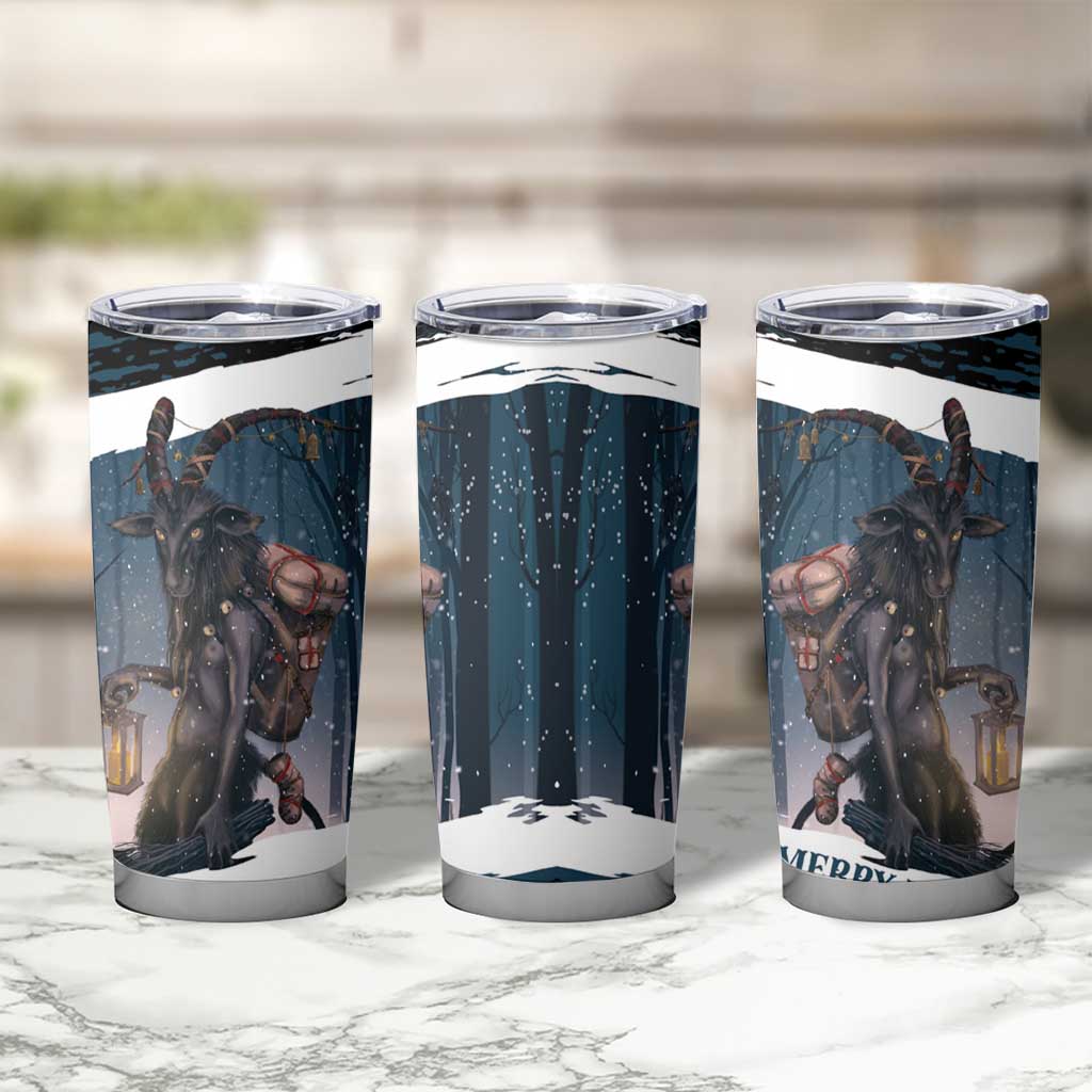 Merry Christmas Tumbler Cup Krampus in The Woods - Dark Teal - Wonder Print Shop