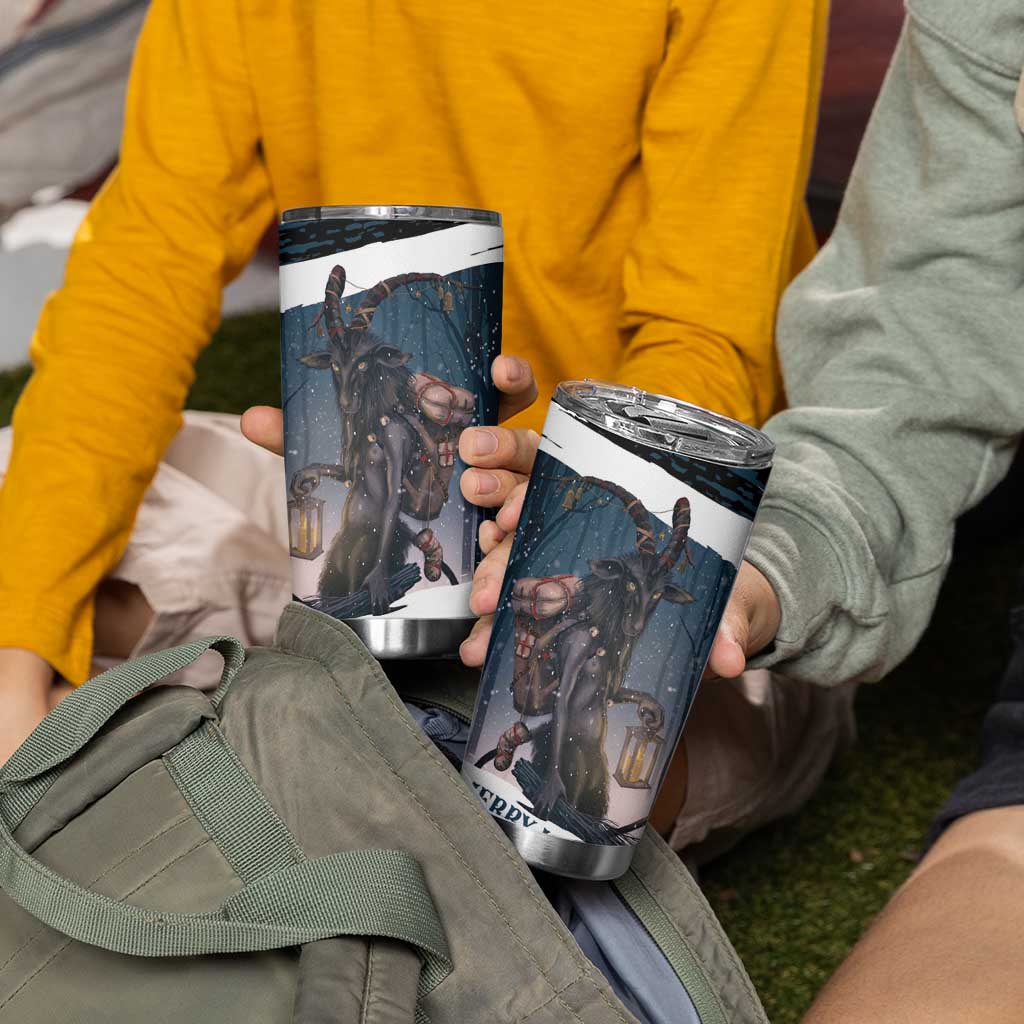 Merry Christmas Tumbler Cup Krampus in The Woods - Dark Teal - Wonder Print Shop