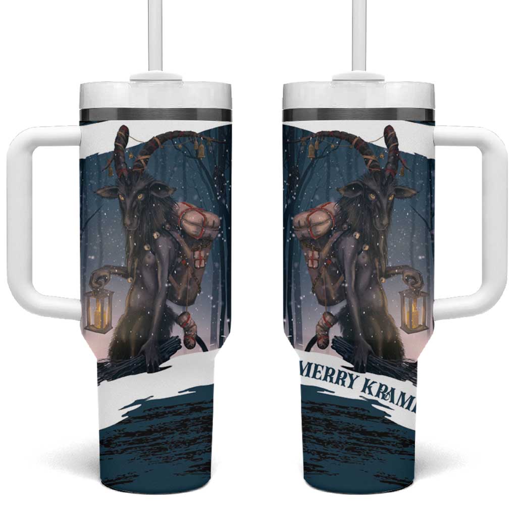 Merry Christmas Tumbler With Handle Krampus in The Woods - Dark Teal - Wonder Print Shop