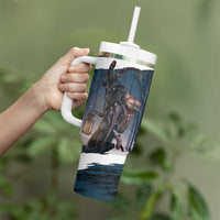 Merry Christmas Tumbler With Handle Krampus in The Woods - Dark Teal - Wonder Print Shop