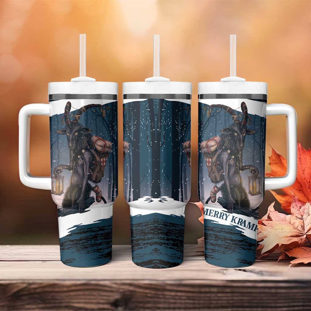 Merry Christmas Tumbler With Handle Krampus in The Woods - Dark Teal - Wonder Print Shop