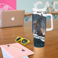 Merry Christmas Tumbler With Handle Krampus in The Woods - Dark Teal - Wonder Print Shop