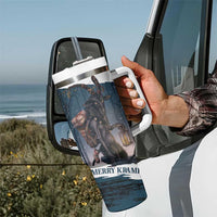 Merry Christmas Tumbler With Handle Krampus in The Woods - Dark Teal - Wonder Print Shop