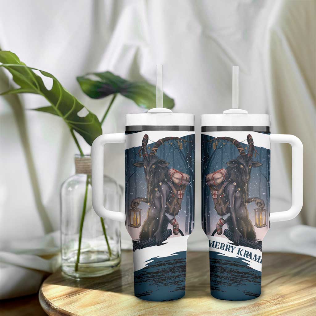 Merry Christmas Tumbler With Handle Krampus in The Woods - Dark Teal - Wonder Print Shop
