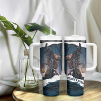 Merry Christmas Tumbler With Handle Krampus in The Woods - Dark Teal - Wonder Print Shop