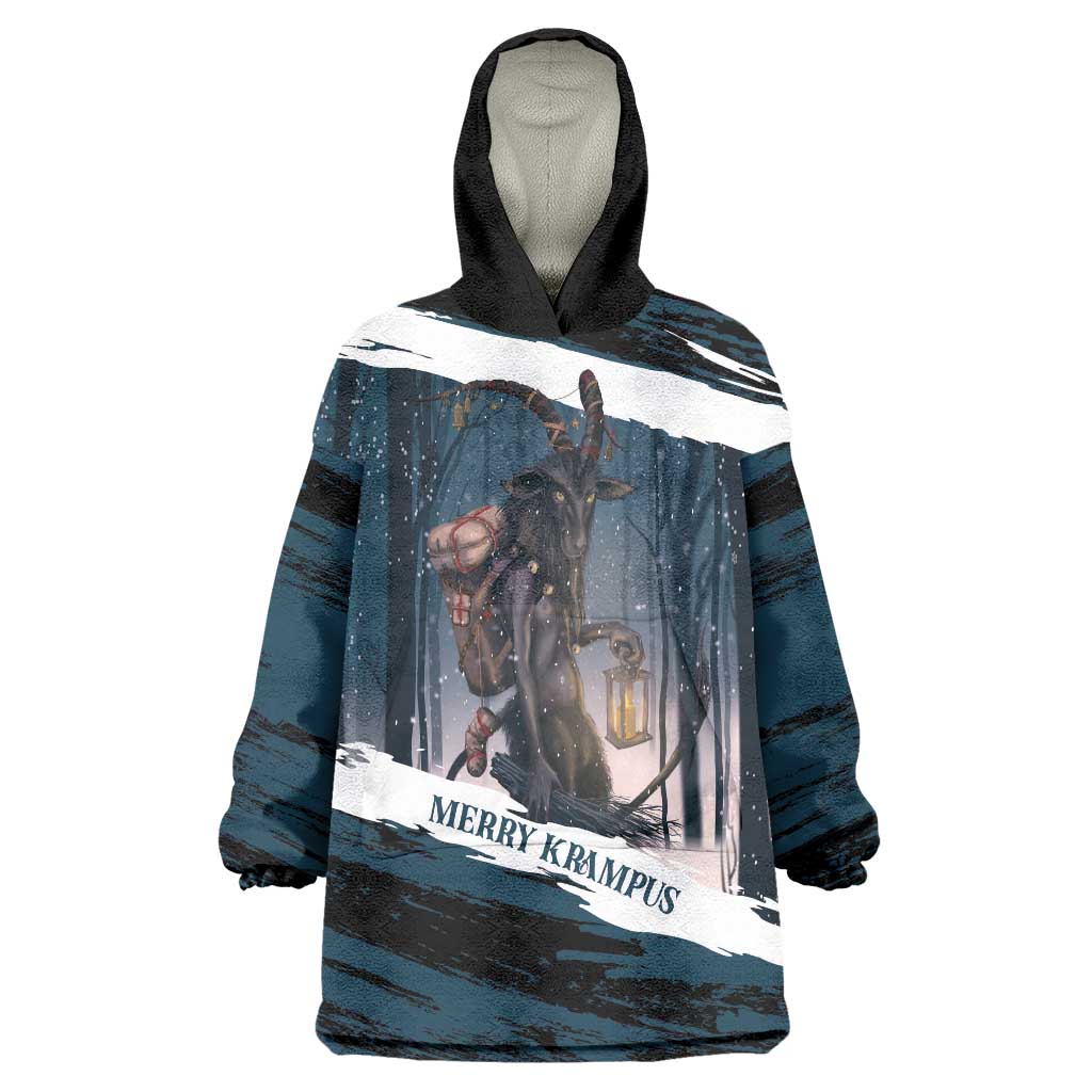 Merry Christmas Wearable Blanket Hoodie Krampus in The Woods - Dark Teal - Wonder Print Shop
