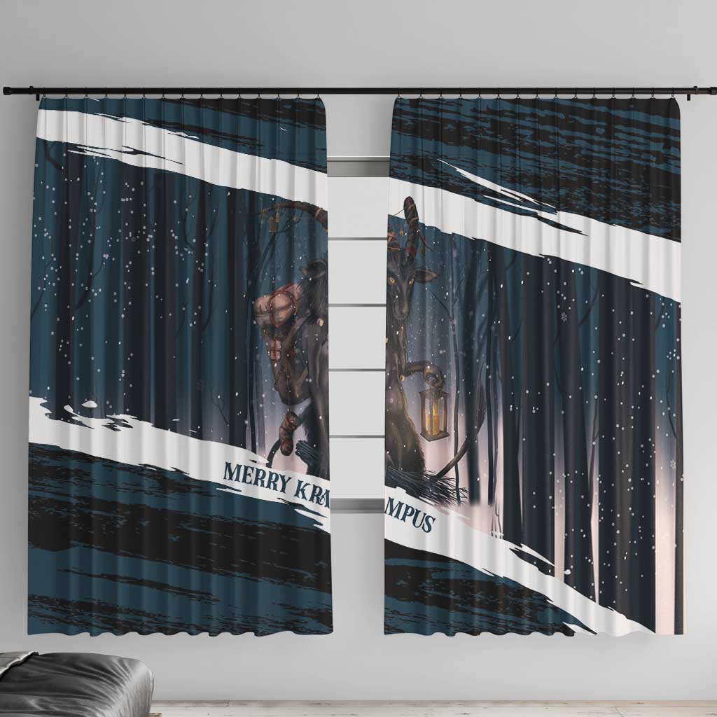 Merry Christmas Window Curtain Krampus in The Woods - Dark Teal - Wonder Print Shop