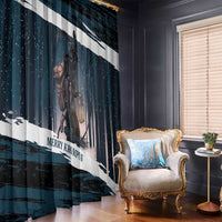 Merry Christmas Window Curtain Krampus in The Woods - Dark Teal - Wonder Print Shop