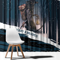 Merry Christmas Window Curtain Krampus in The Woods - Dark Teal - Wonder Print Shop