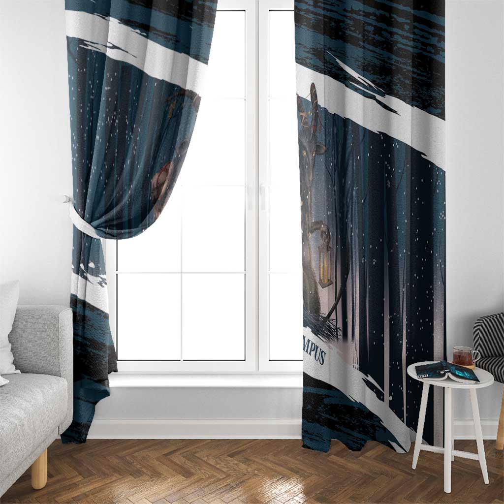 Merry Christmas Window Curtain Krampus in The Woods - Dark Teal - Wonder Print Shop