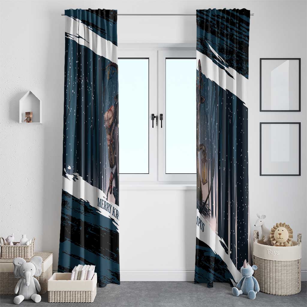 Merry Christmas Window Curtain Krampus in The Woods - Dark Teal - Wonder Print Shop