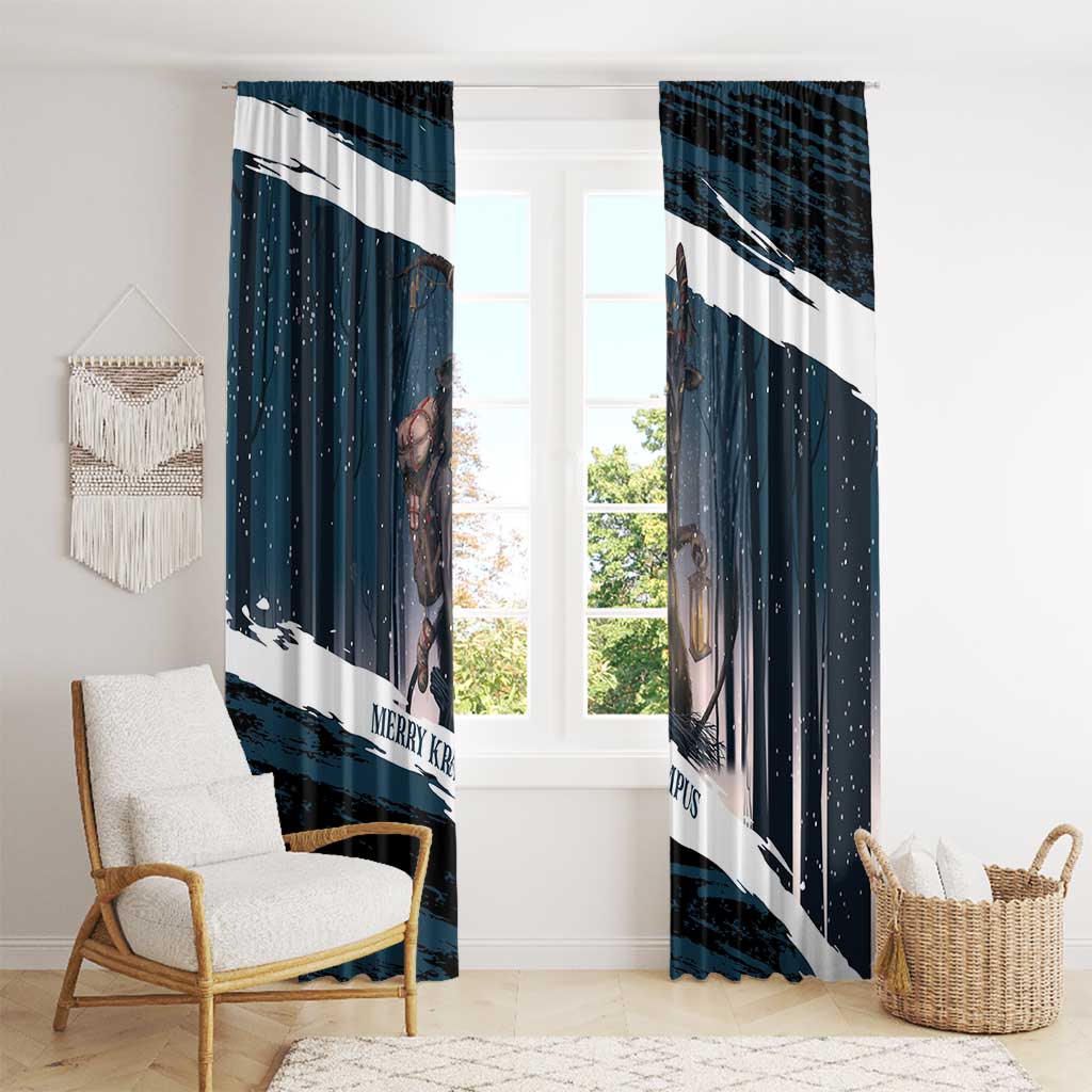 Merry Christmas Window Curtain Krampus in The Woods - Dark Teal - Wonder Print Shop