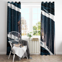 Merry Christmas Window Curtain Krampus in The Woods - Dark Teal - Wonder Print Shop