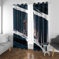 Merry Christmas Window Curtain Krampus in The Woods - Dark Teal - Wonder Print Shop