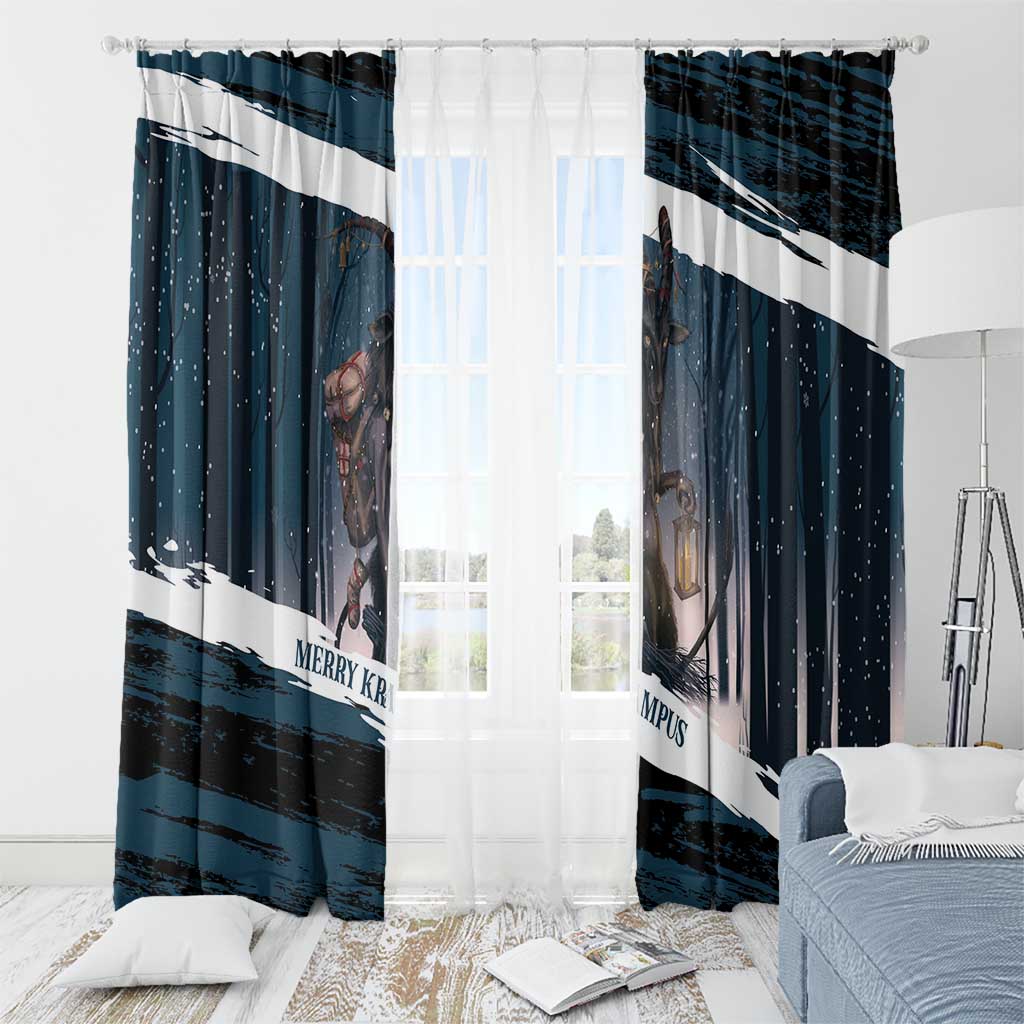 Merry Christmas Window Curtain Krampus in The Woods - Dark Teal - Wonder Print Shop