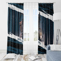 Merry Christmas Window Curtain Krampus in The Woods - Dark Teal - Wonder Print Shop