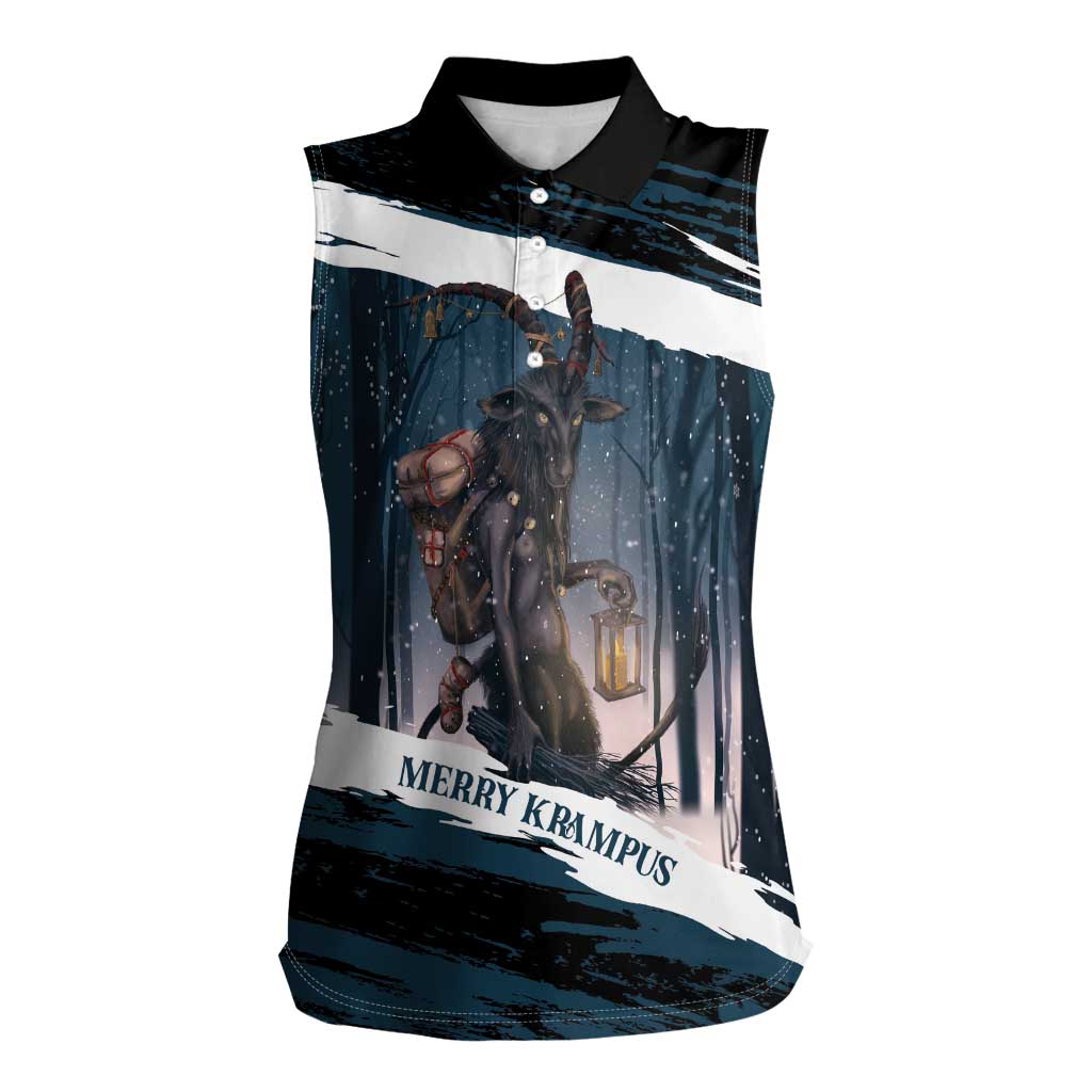 Merry Christmas Women Sleeveless Polo Shirt Krampus in The Woods - Dark Teal - Wonder Print Shop