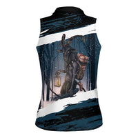 Merry Christmas Women Sleeveless Polo Shirt Krampus in The Woods - Dark Teal - Wonder Print Shop
