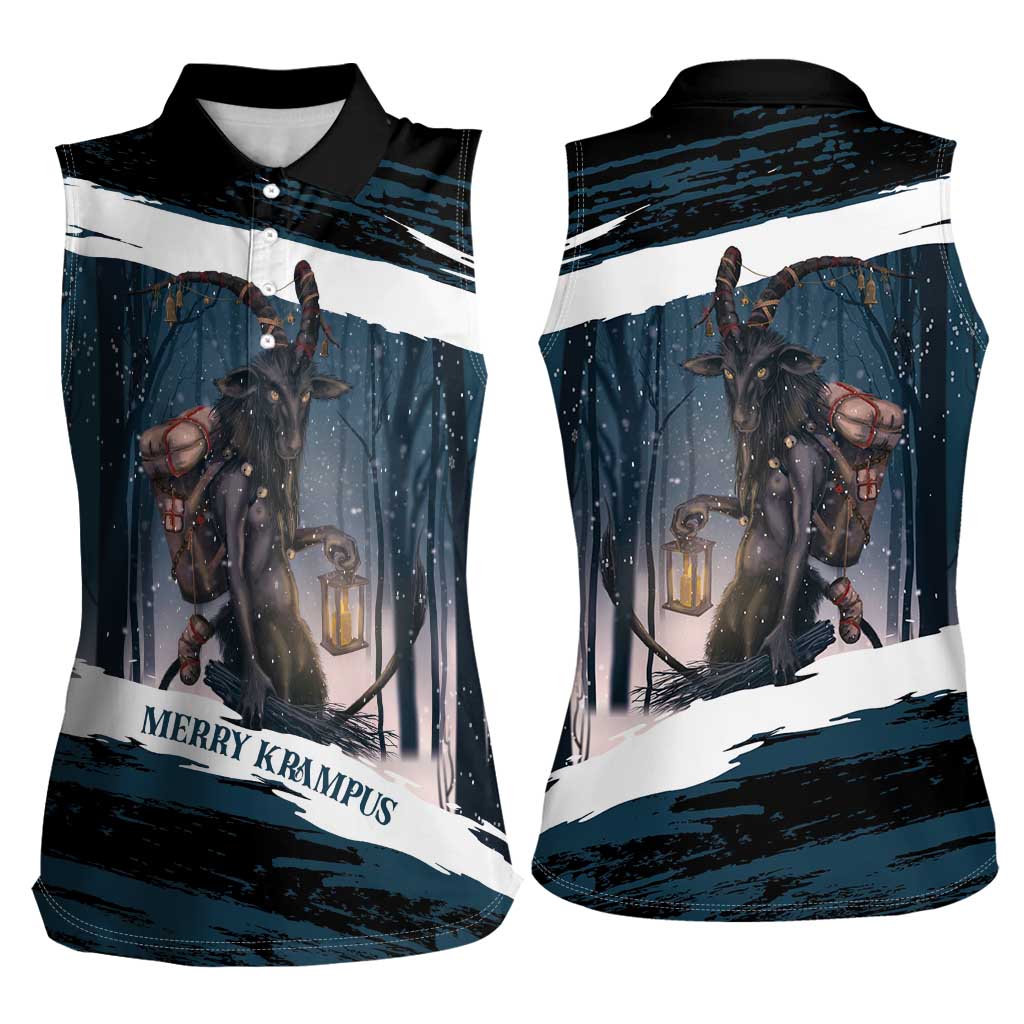 Merry Christmas Women Sleeveless Polo Shirt Krampus in The Woods - Dark Teal - Wonder Print Shop