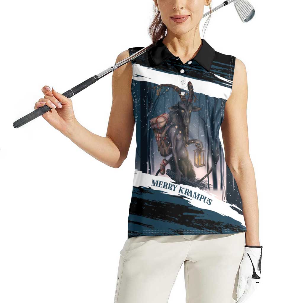 Merry Christmas Women Sleeveless Polo Shirt Krampus in The Woods - Dark Teal - Wonder Print Shop