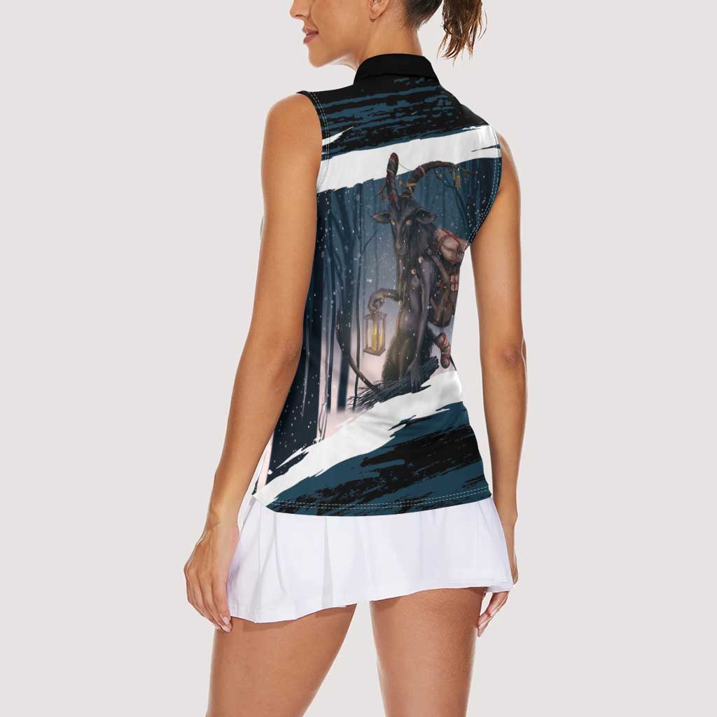 Merry Christmas Women Sleeveless Polo Shirt Krampus in The Woods - Dark Teal - Wonder Print Shop
