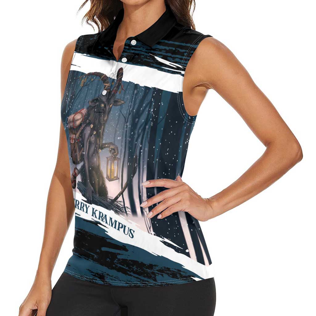 Merry Christmas Women Sleeveless Polo Shirt Krampus in The Woods - Dark Teal - Wonder Print Shop