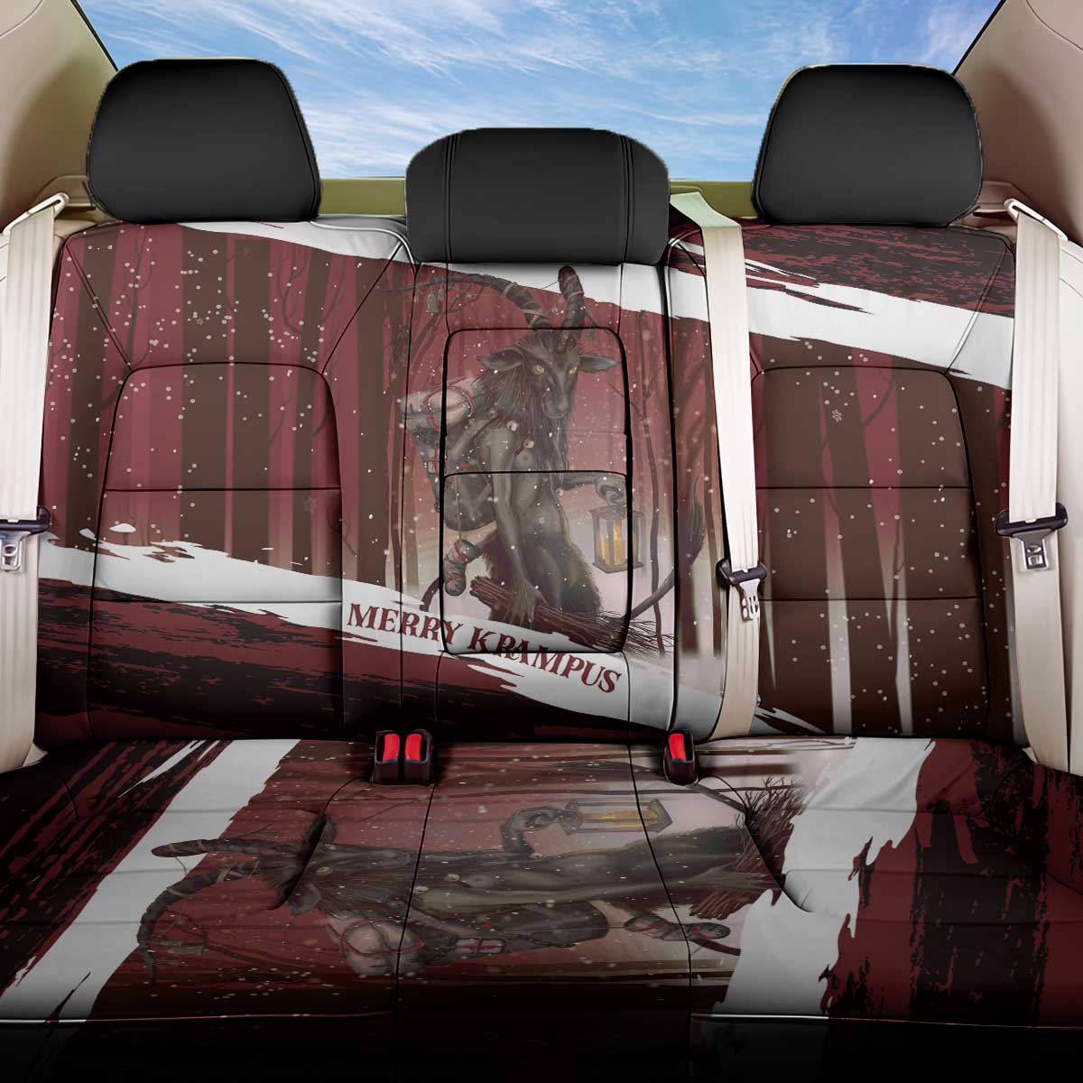 Merry Christmas Back Car Seat Cover Krampus in The Woods - Red LT7 - Wonder Print Shop