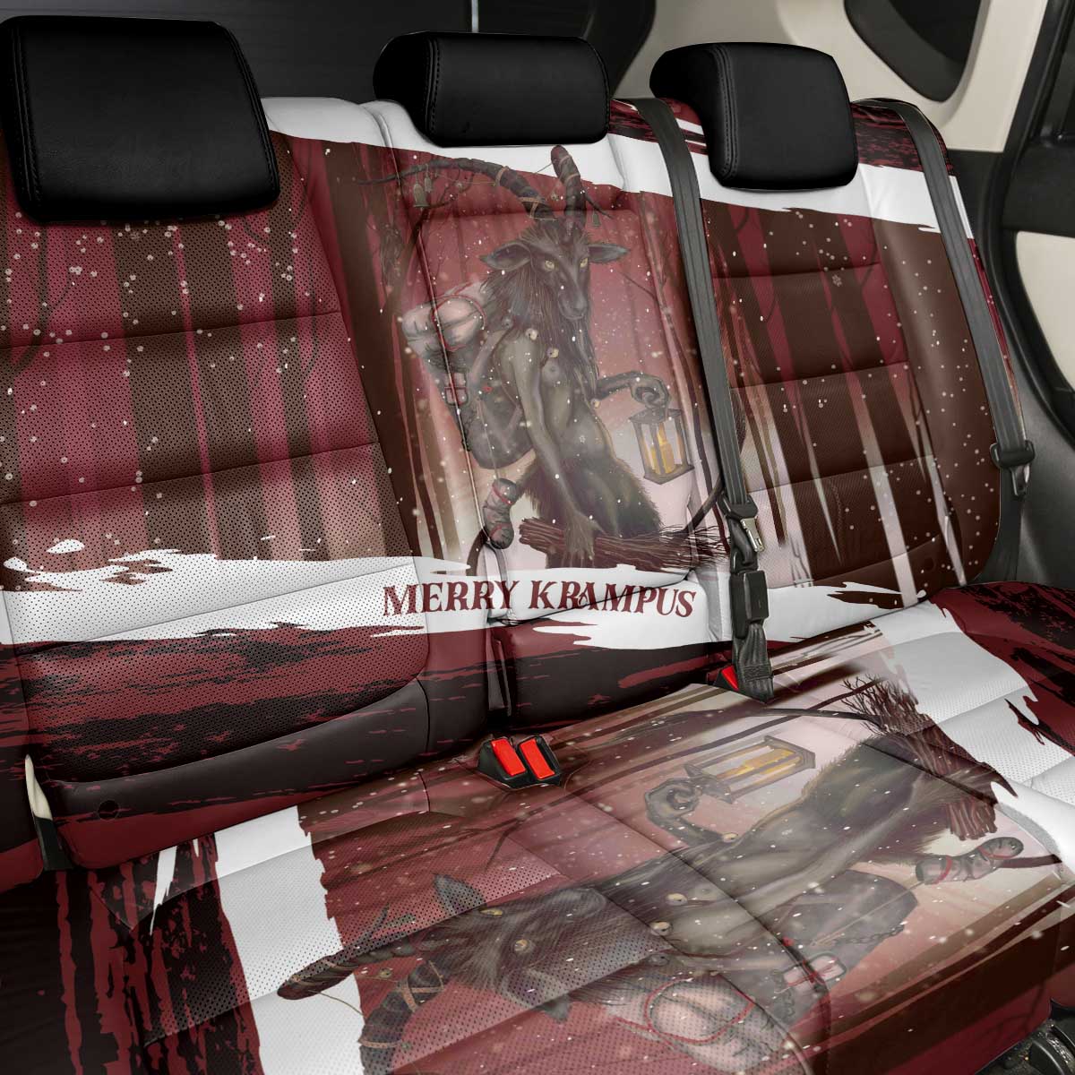 Merry Christmas Back Car Seat Cover Krampus in The Woods - Red LT7 - Wonder Print Shop
