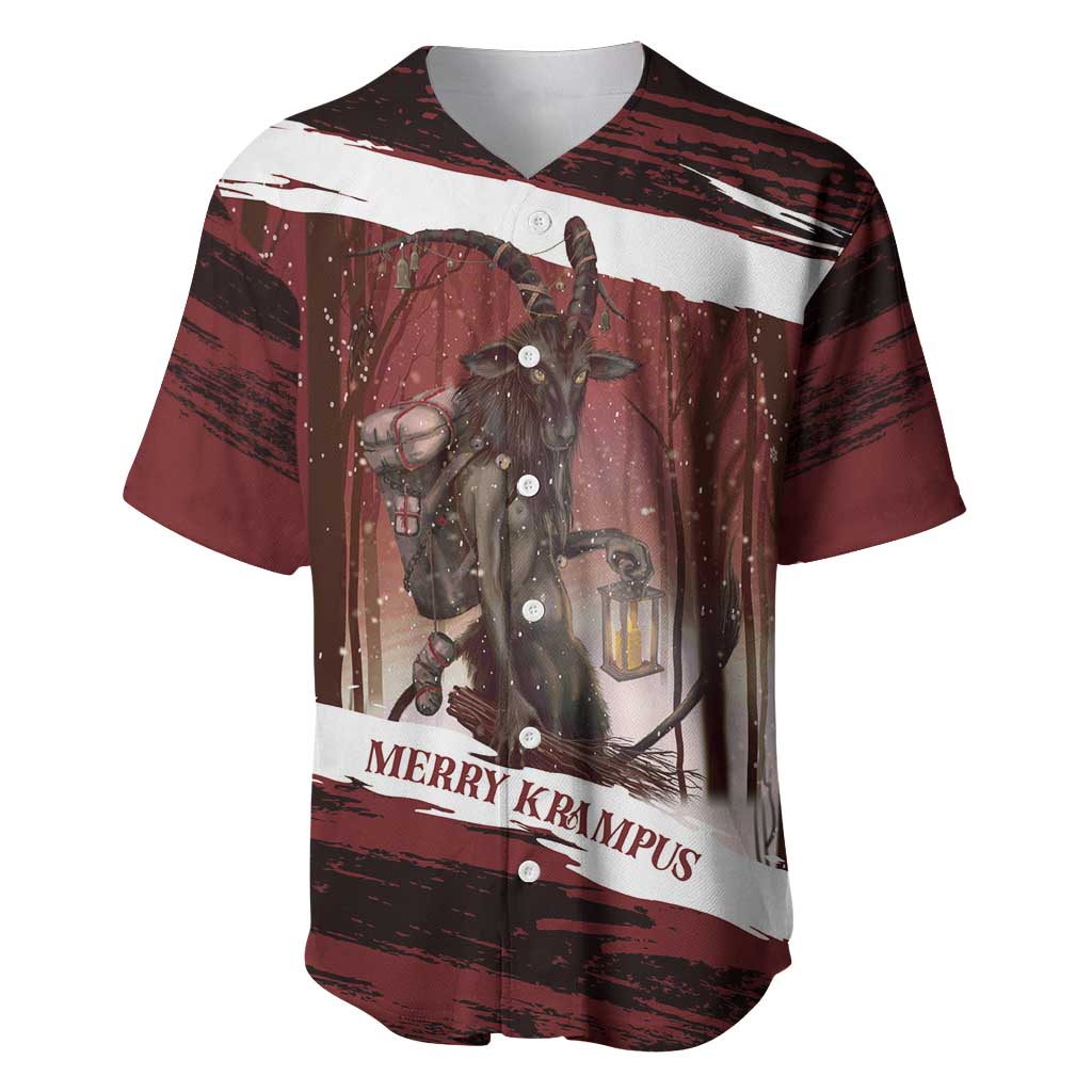 Merry Christmas Baseball Jersey Krampus in The Woods - Red LT7 - Wonder Print Shop