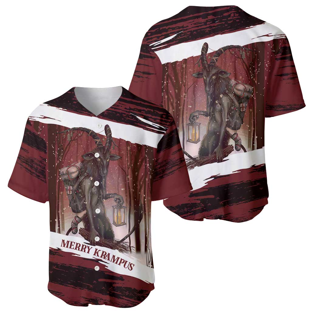 Merry Christmas Baseball Jersey Krampus in The Woods - Red LT7 - Wonder Print Shop