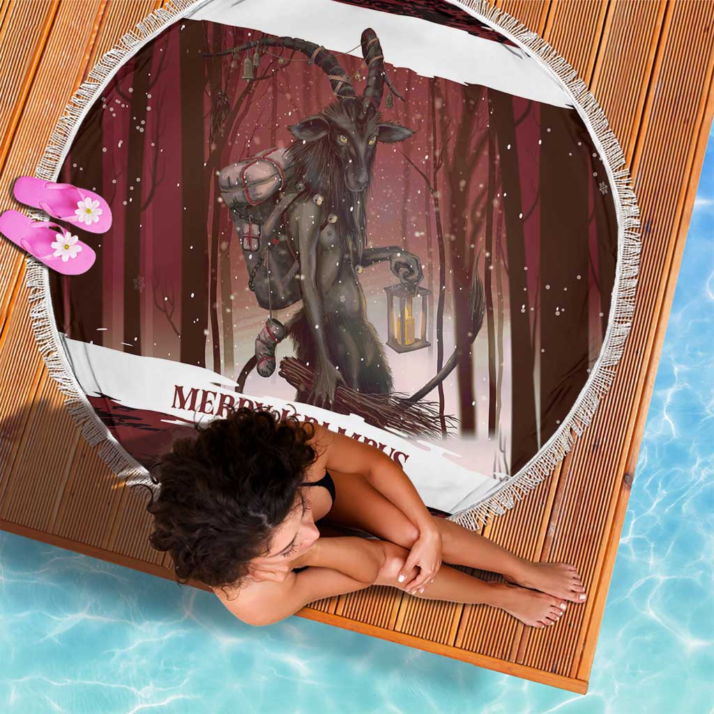 Merry Christmas Beach Blanket Krampus in The Woods - Red LT7 - Wonder Print Shop