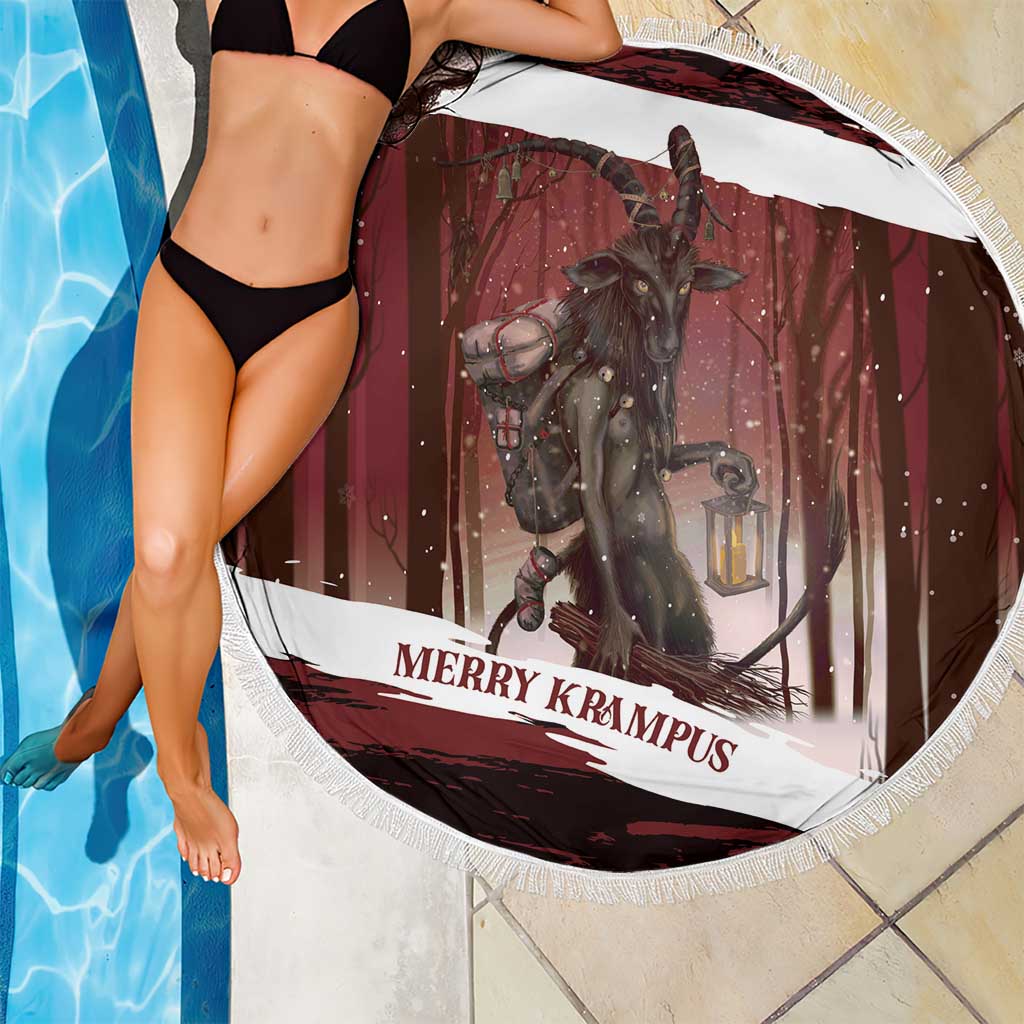 Merry Christmas Beach Blanket Krampus in The Woods - Red LT7 - Wonder Print Shop