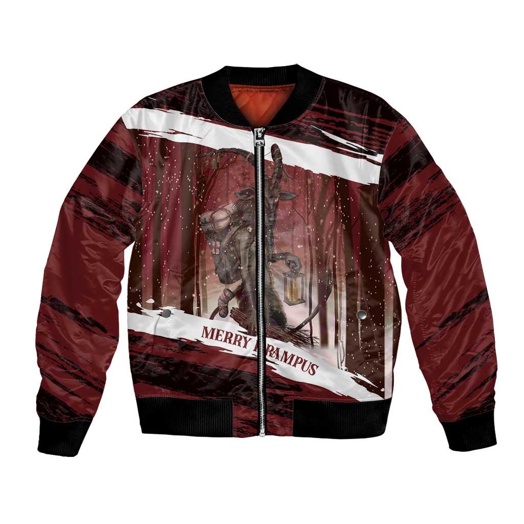 Merry Christmas Bomber Jacket Krampus in The Woods - Red LT7 - Wonder Print Shop