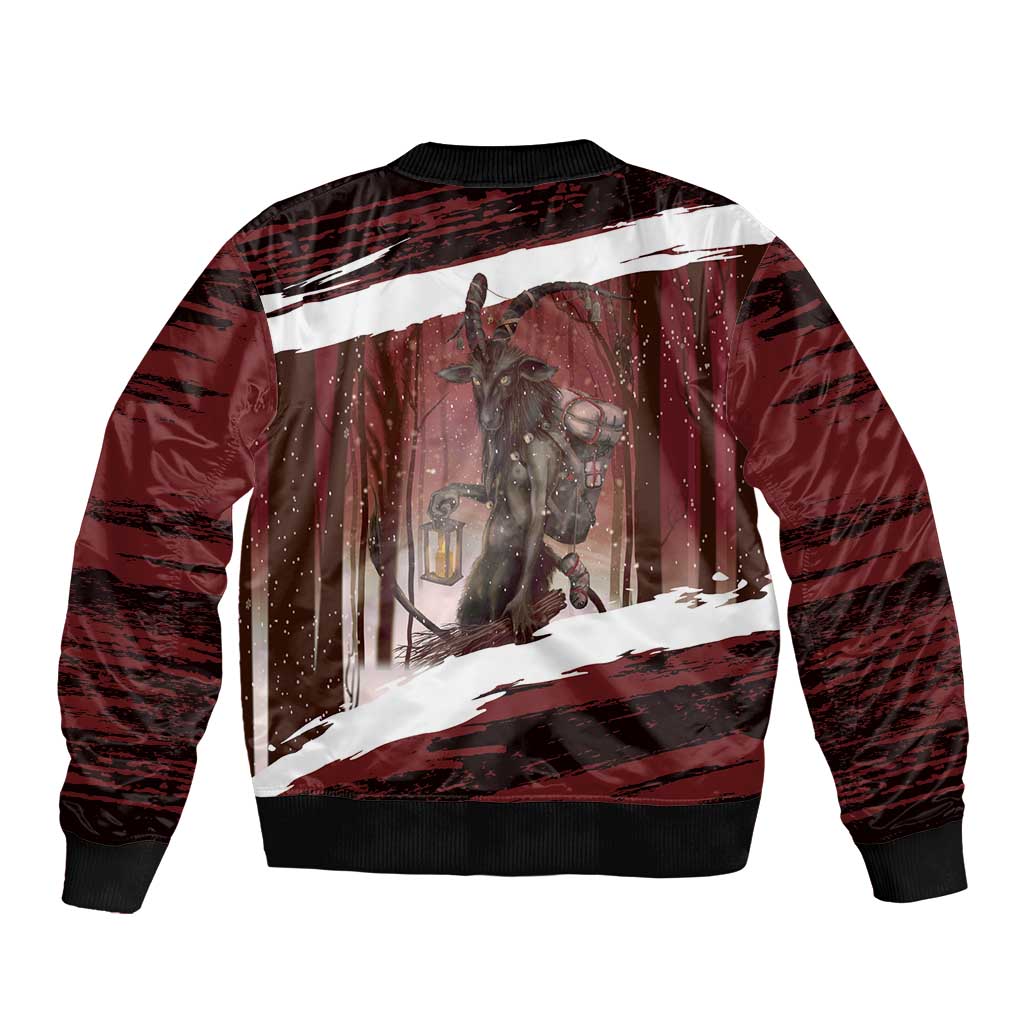 Merry Christmas Bomber Jacket Krampus in The Woods - Red LT7 - Wonder Print Shop