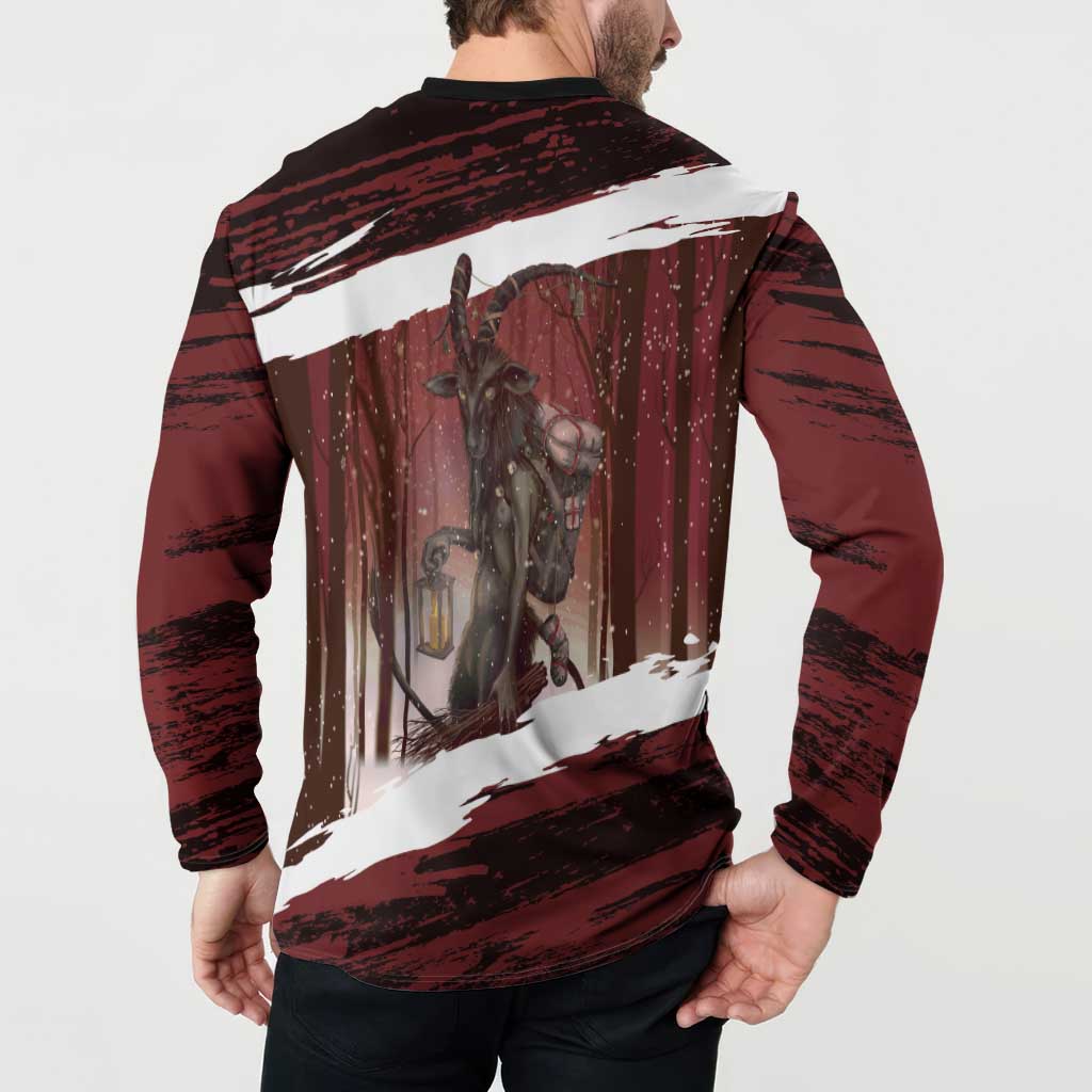 Merry Christmas Button Sweatshirt Krampus in The Woods - Red LT7 - Wonder Print Shop