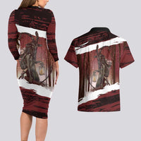 Merry Christmas Couples Matching Long Sleeve Bodycon Dress and Hawaiian Shirt Krampus in The Woods - Red LT7 - Wonder Print Shop