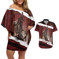 Merry Christmas Couples Matching Off Shoulder Short Dress and Hawaiian Shirt Krampus in The Woods - Red LT7 - Wonder Print Shop