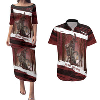 Merry Christmas Couples Matching Puletasi and Hawaiian Shirt Krampus in The Woods - Red LT7 - Wonder Print Shop
