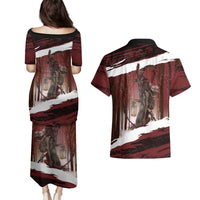 Merry Christmas Couples Matching Puletasi and Hawaiian Shirt Krampus in The Woods - Red LT7 - Wonder Print Shop